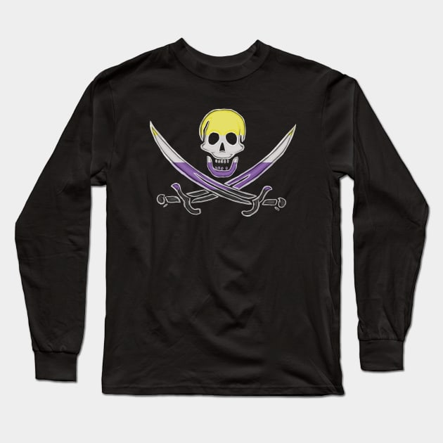 Nonbinary Pirate Pride (darkMode) Long Sleeve T-Shirt by BeSmartFightDirty